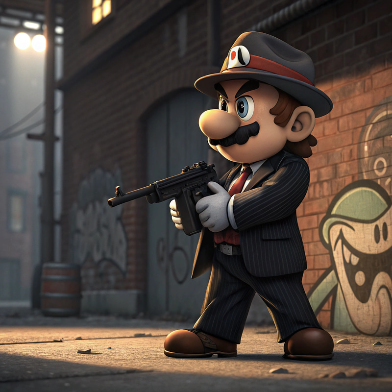 Gangster Mario: Iconic Character with a Gun Gangster Mario: Iconic Character with a Gun