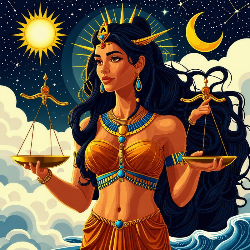 Realistic Egyptian Libra Goddess Art with Scales Realistic Egyptian Libra Goddess Art with Scales