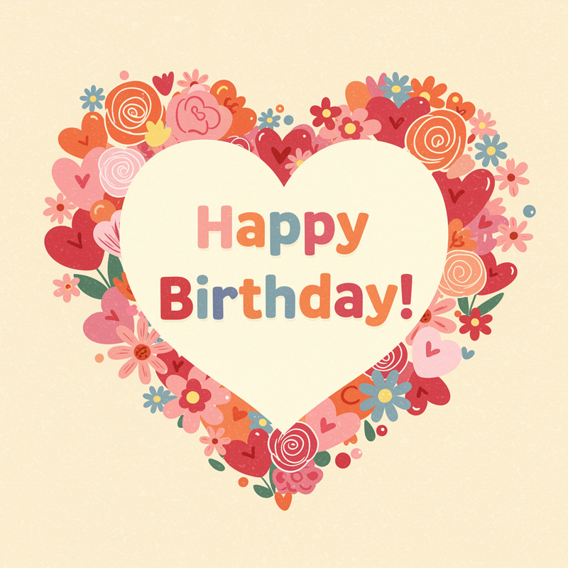Birthday Card with Hearts and Flowers Birthday Card with Hearts and Flowers