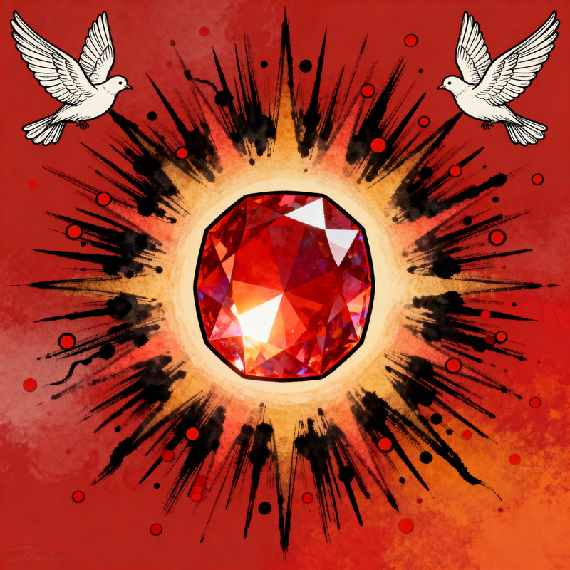 Vibrant Birthstone Art with Symbolic Doves