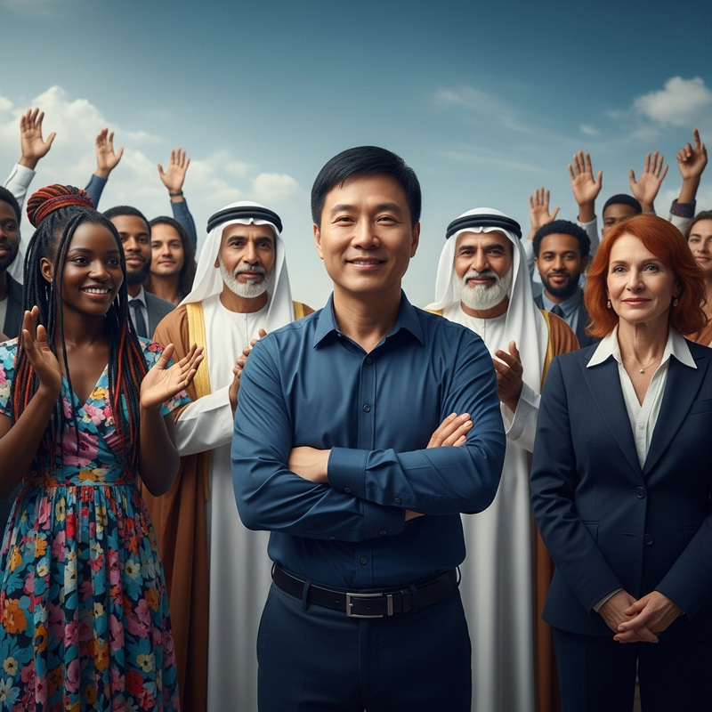Stunning Portrait of a Vietnamese Man in Diverse Crowd