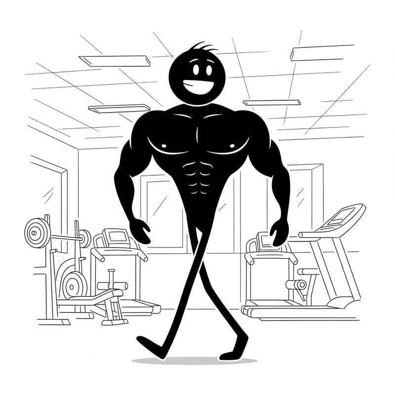 Stickman Walking into Gym - Confidence in Motion Stickman Walking into Gym - Confidence in Motion