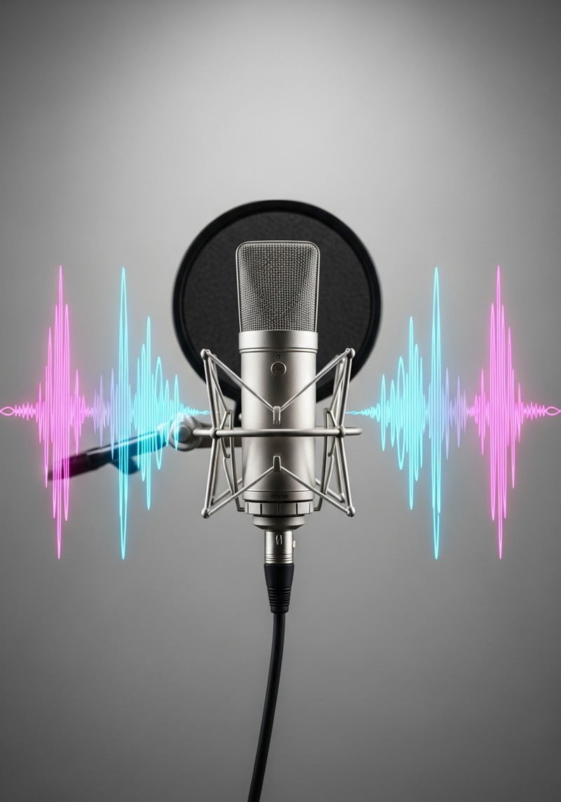 Studio Microphone with Sound Waves Visual