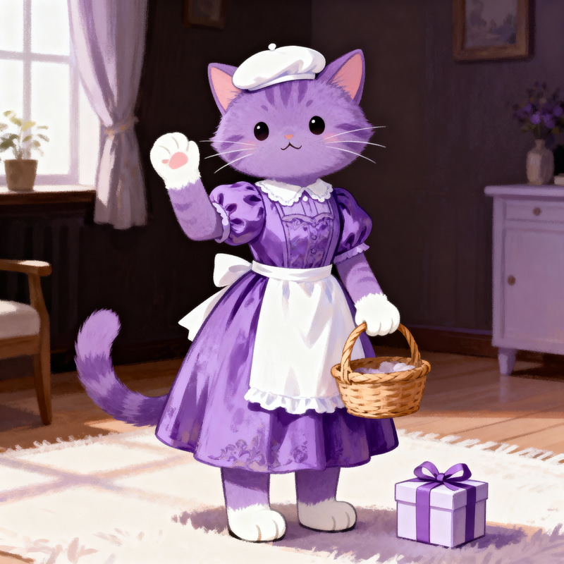 Charming Purple Cat in Stylish Outfit Charming Purple Cat in Stylish Outfit