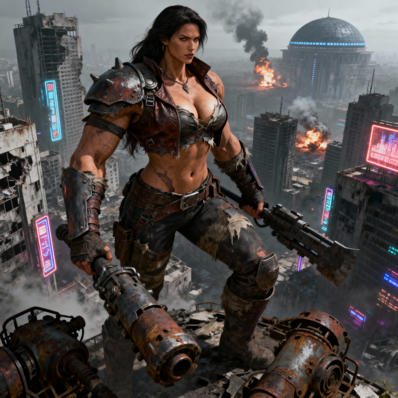 Giant Tall Amazon Woman in Dystopian Setting Giant Tall Amazon Woman in Dystopian Setting