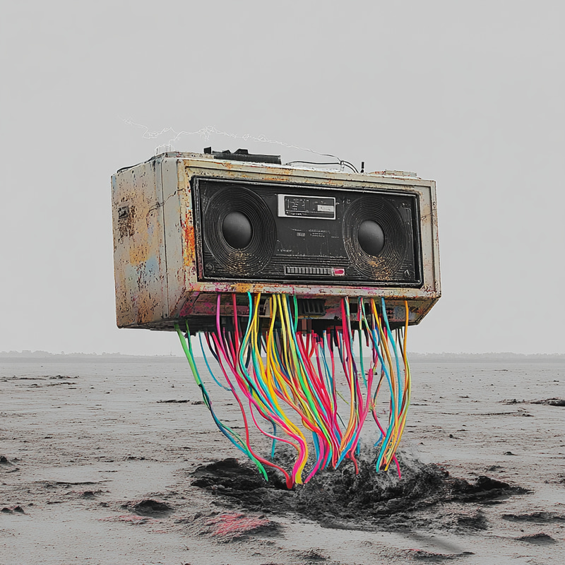 Surreal Beat-Up Boom Box in a Colorful Landscape Surreal Beat-Up Boom Box in a Colorful Landscape