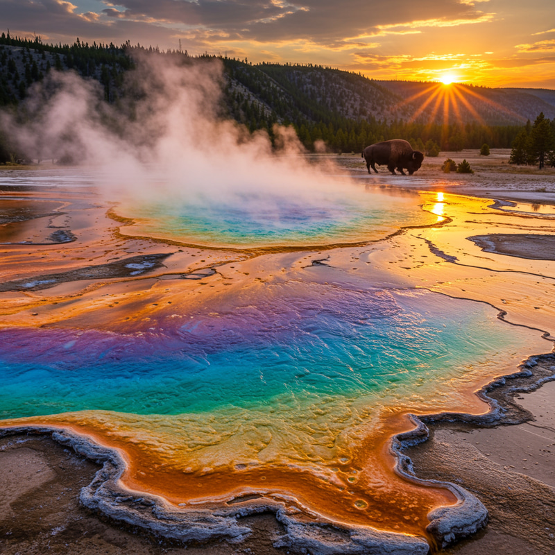 Surreal Yellowstone Geyser at Sunset