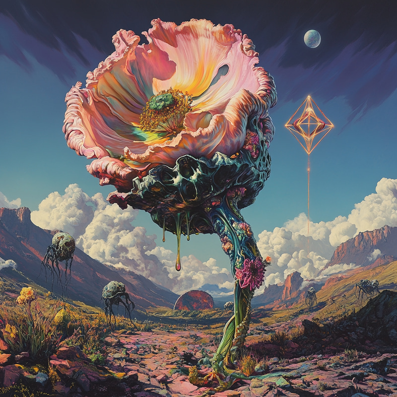 Surreal Disfigured Creatures with Melting Metal Flowers Surreal Disfigured Creatures with Melting Metal Flowers