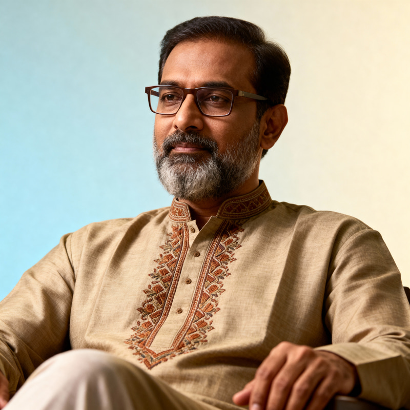 Thoughtful South Asian Man in Traditional Dress Portrait