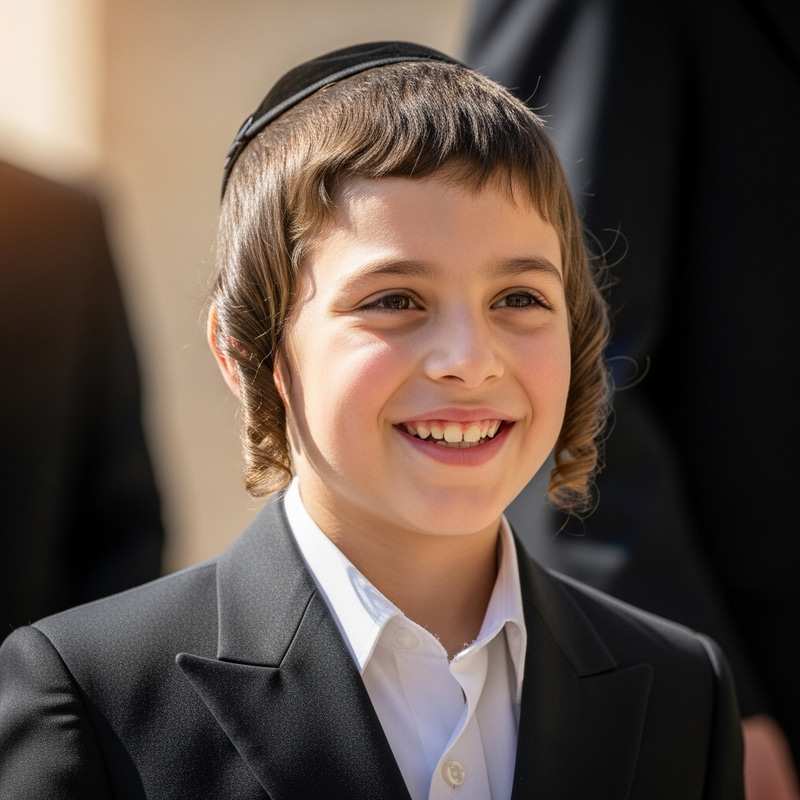 Joyful Hasidic Boy in Traditional Attire Joyful Hasidic Boy in Traditional Attire