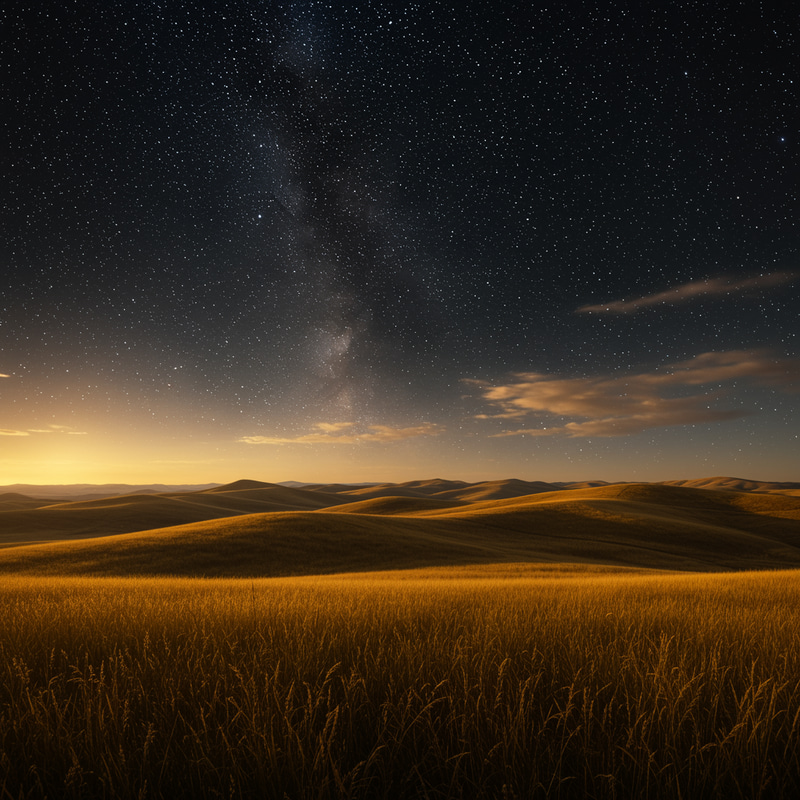 Rolling Golden Hills Under Starry Night Sky Rolling Golden Hills Under Starry Night Sky