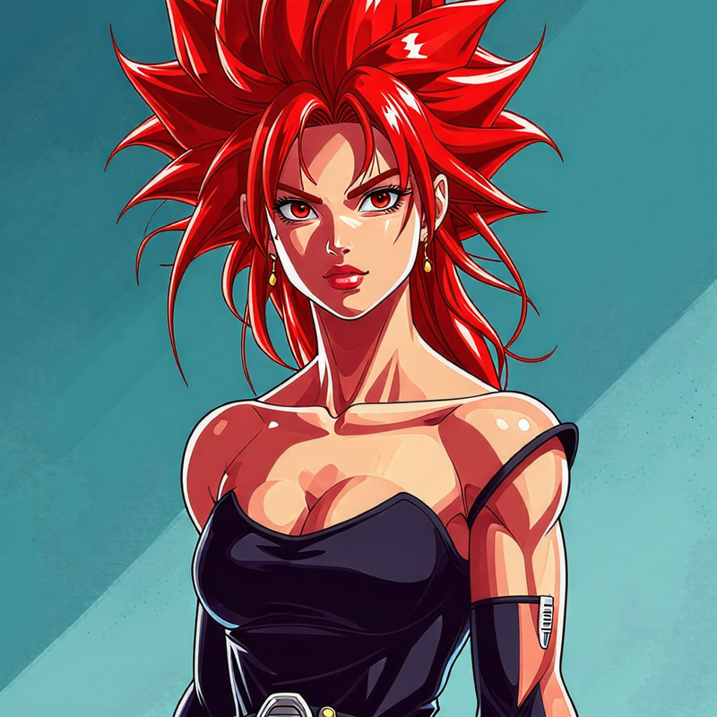 Female Saiyan with Red Hair | Powerful Warrior Art