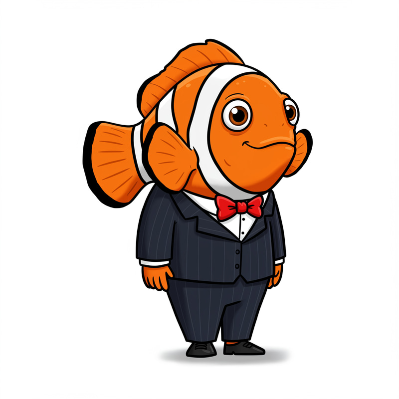 Cartoonish Clownfish in a Suit