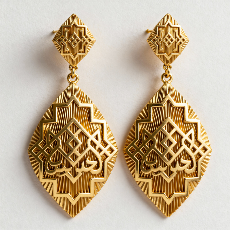 Gold Pleated Arabic Pattern Earrings Gold Pleated Arabic Pattern Earrings