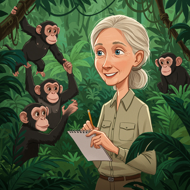 Jane Goodall Cartoon - Fun and Educational Art Jane Goodall Cartoon - Fun and Educational Art