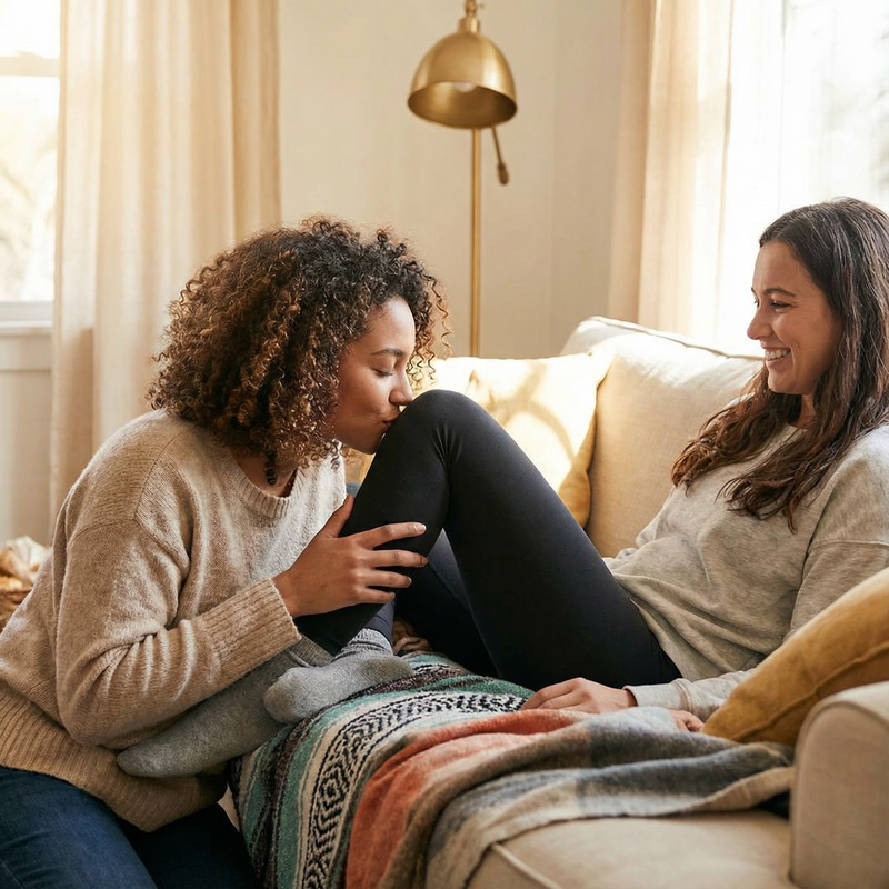 Intimate Moments: Woman Kissing Girlfriend's Legs Intimate Moments: Woman Kissing Girlfriend's Legs