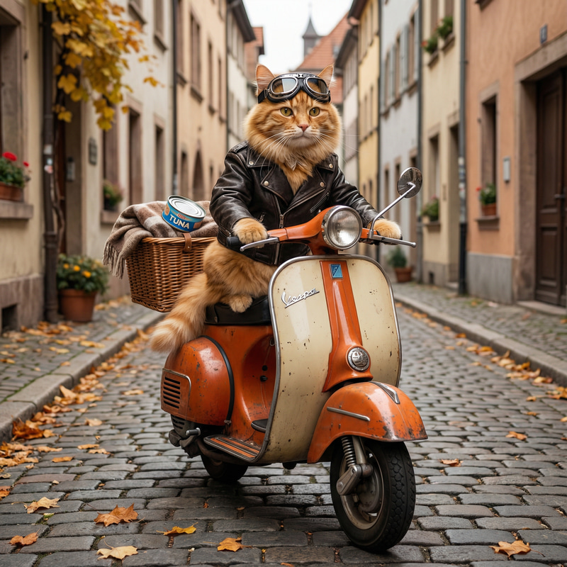 Adorable Orange Cat on a Scooter Adorable Orange Cat on a Scooter