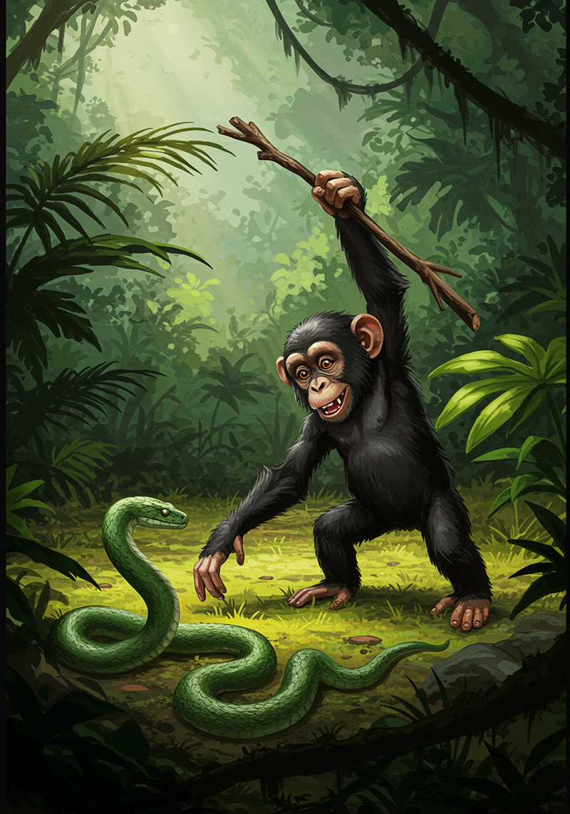 Concept Art of Chimpanzee Battling a Snake Concept Art of Chimpanzee Battling a Snake