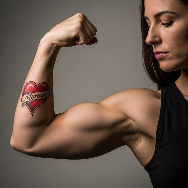 Myriam's Heart Tattoo: Bold Bicep Art