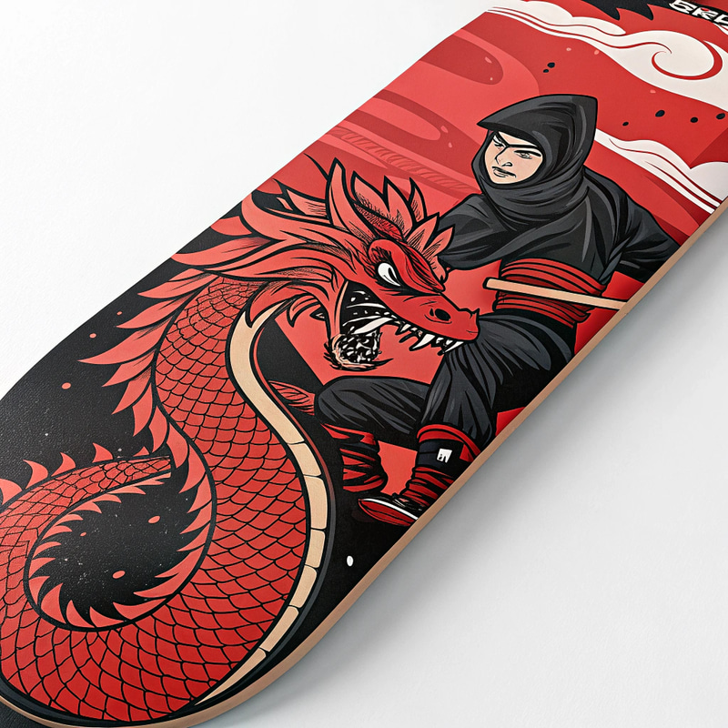 Dragon Ninja Skateboard Deck in Red & Black Dragon Ninja Skateboard Deck in Red & Black