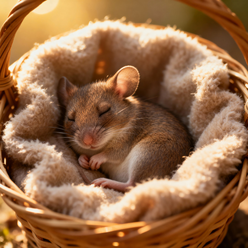 Adorable Mouse Sleeping in Cozy Basket Adorable Mouse Sleeping in Cozy Basket
