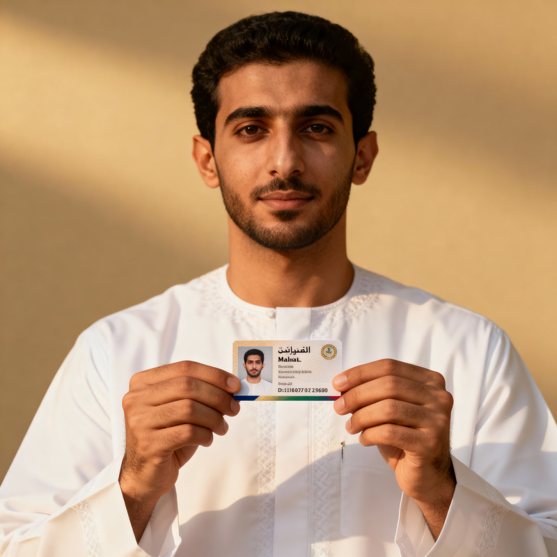 Middle-Eastern Man Holding ID Card