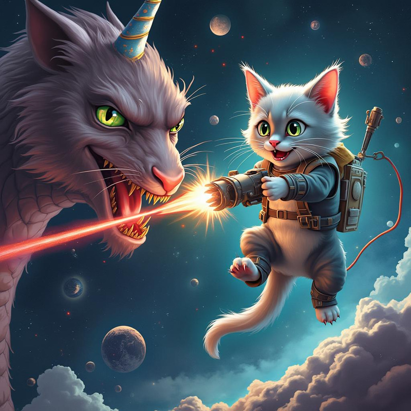Cosmic Cat vs Dragon: A Laser Showdown Cosmic Cat vs Dragon: A Laser Showdown