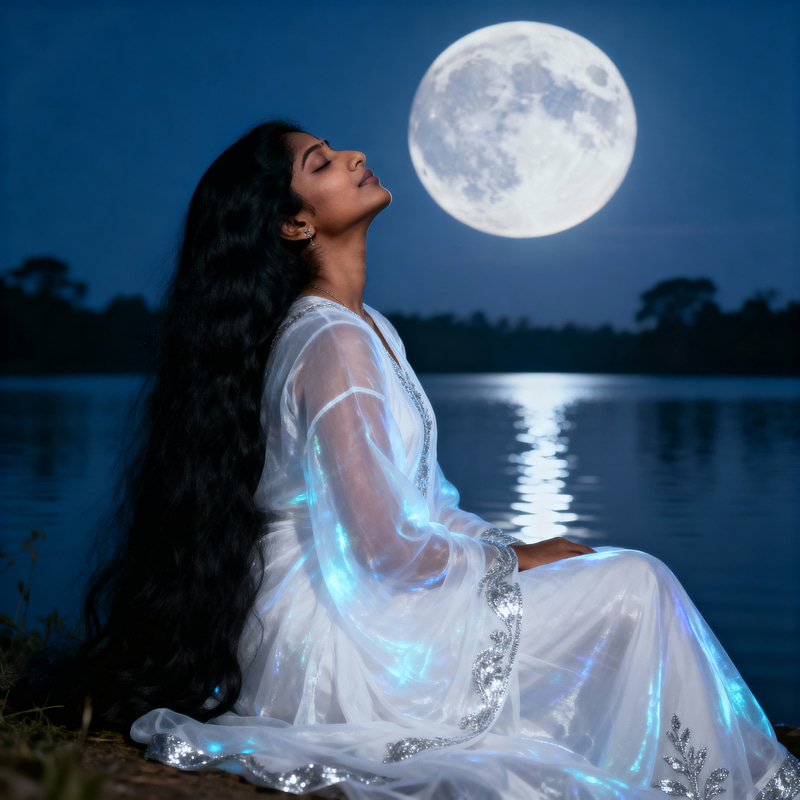 Enchanting Indian Moon Bathing Woman Enchanting Indian Moon Bathing Woman