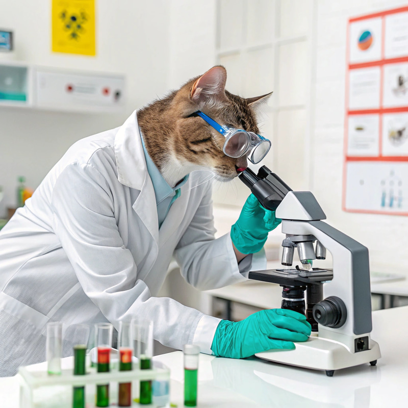 Cat Performing Immunocytochemistry Analysis Cat Performing Immunocytochemistry Analysis