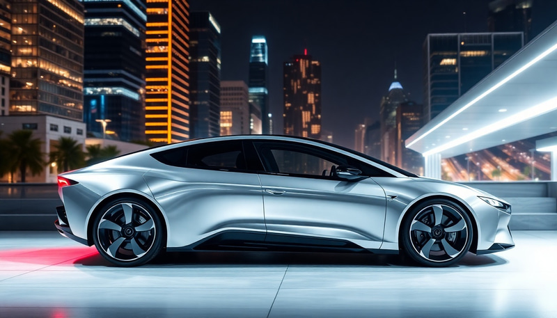 Futuristic Modern Car in Urban Setting Futuristic Modern Car in Urban Setting