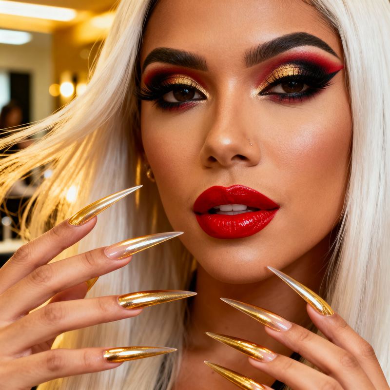Stunning Long Nails & Glam Makeup in Salon Scene Stunning Long Nails & Glam Makeup in Salon Scene