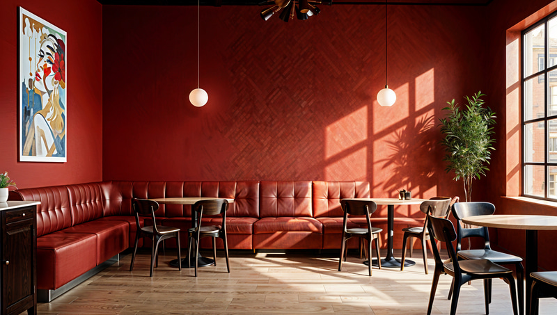 Stylish Red Minimalist Coffee Shop Interior Design Stylish Red Minimalist Coffee Shop Interior Design