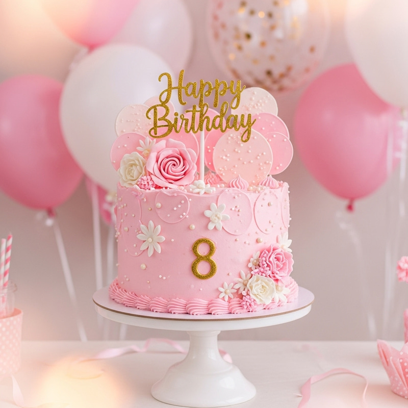 Modern Pink Birthday Cake for 8-Year-Old Girl Modern Pink Birthday Cake for 8-Year-Old Girl