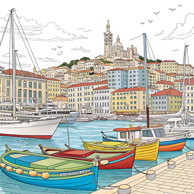 Coloring Page of Marseille's Vieux Port Coloring Page of Marseille's Vieux Port