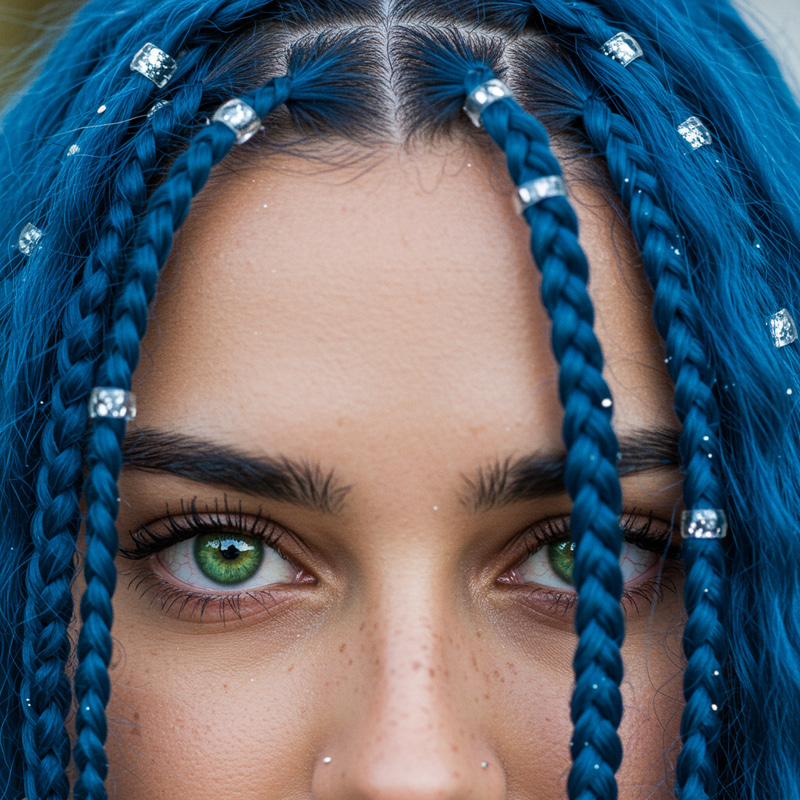 Green Eyes and Blue Hair with Braids