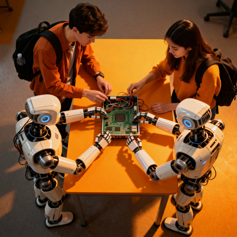 Students Collaborate with Robots on Electronics Project Students Collaborate with Robots on Electronics Project