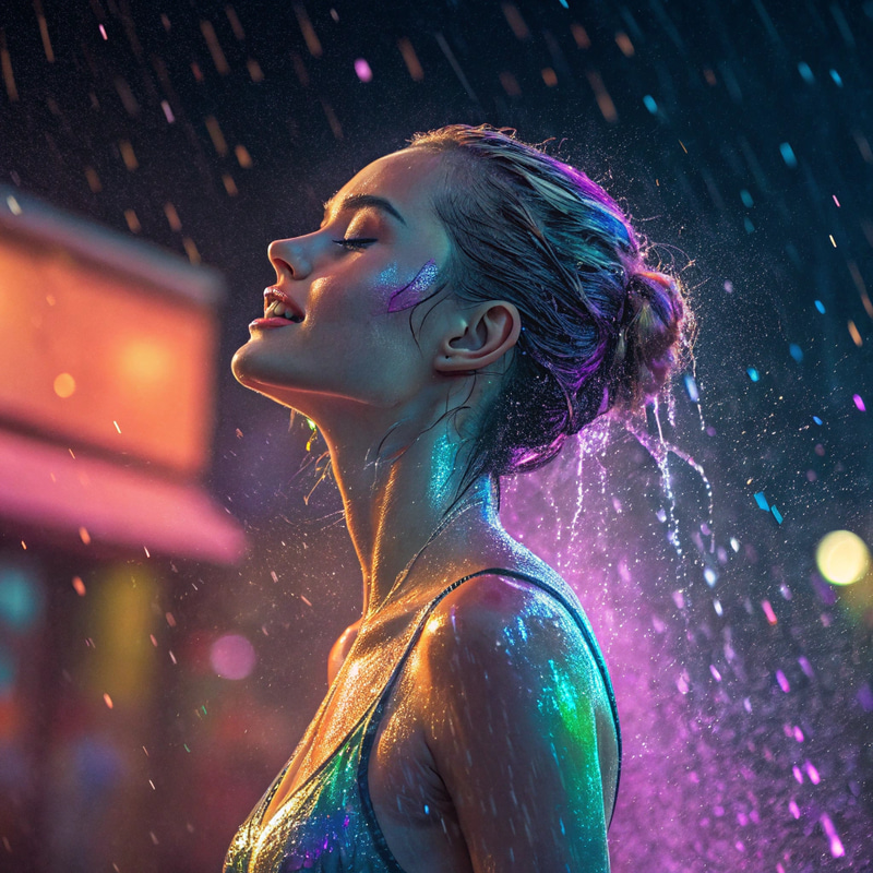 Surreal Model Showering in Iridescent Glitter Gravy Surreal Model Showering in Iridescent Glitter Gravy