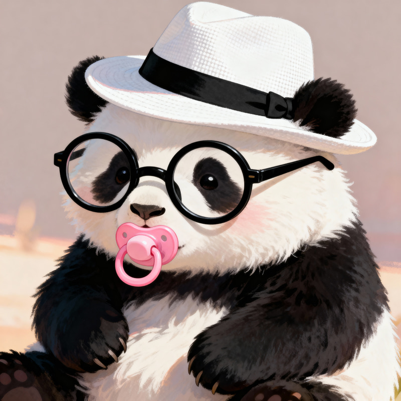 Panda in Fedora with Glasses Sucking on Pacifier