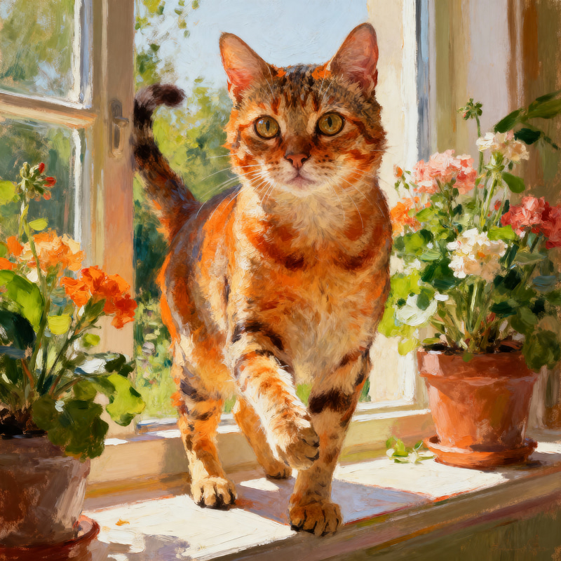 Charming Cat on a Sunlit Windowsill Charming Cat on a Sunlit Windowsill
