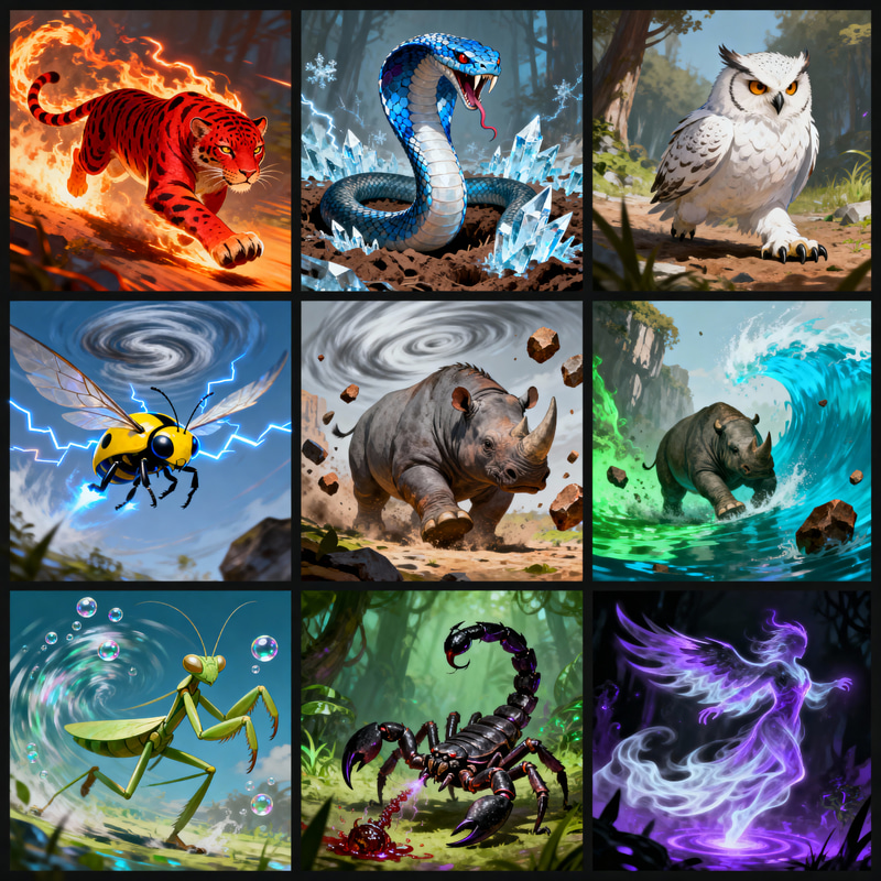 Elemental Combat Creatures: Blaze to Spectral