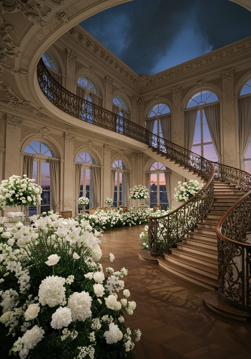 Elegant Baroque Salon with White Flowers