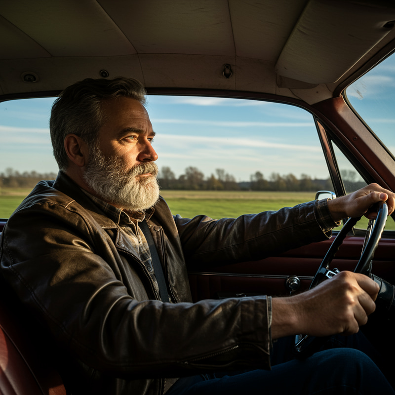 Middle-Aged Man Driving a Car