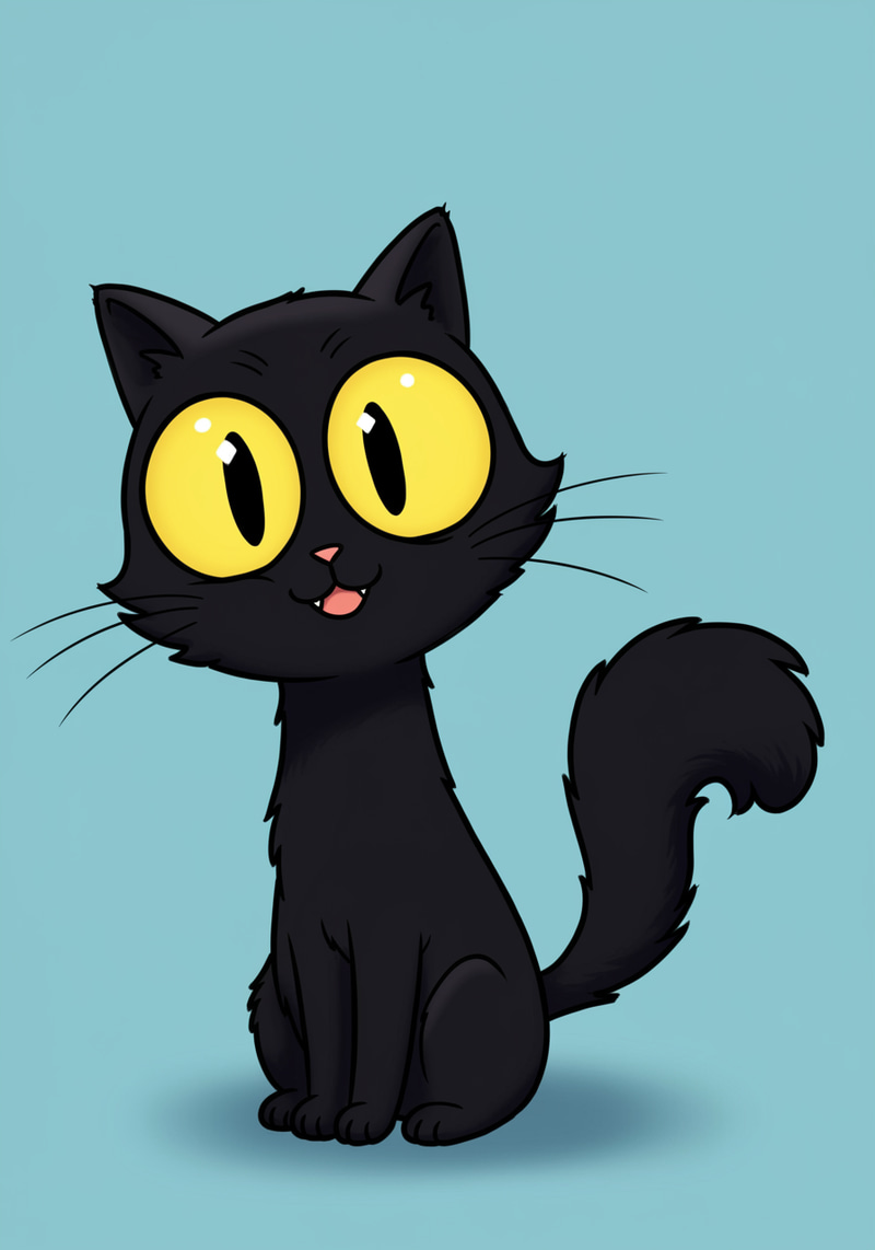 Animated Black Cat Cartoon with Big Eyes Animated Black Cat Cartoon with Big Eyes