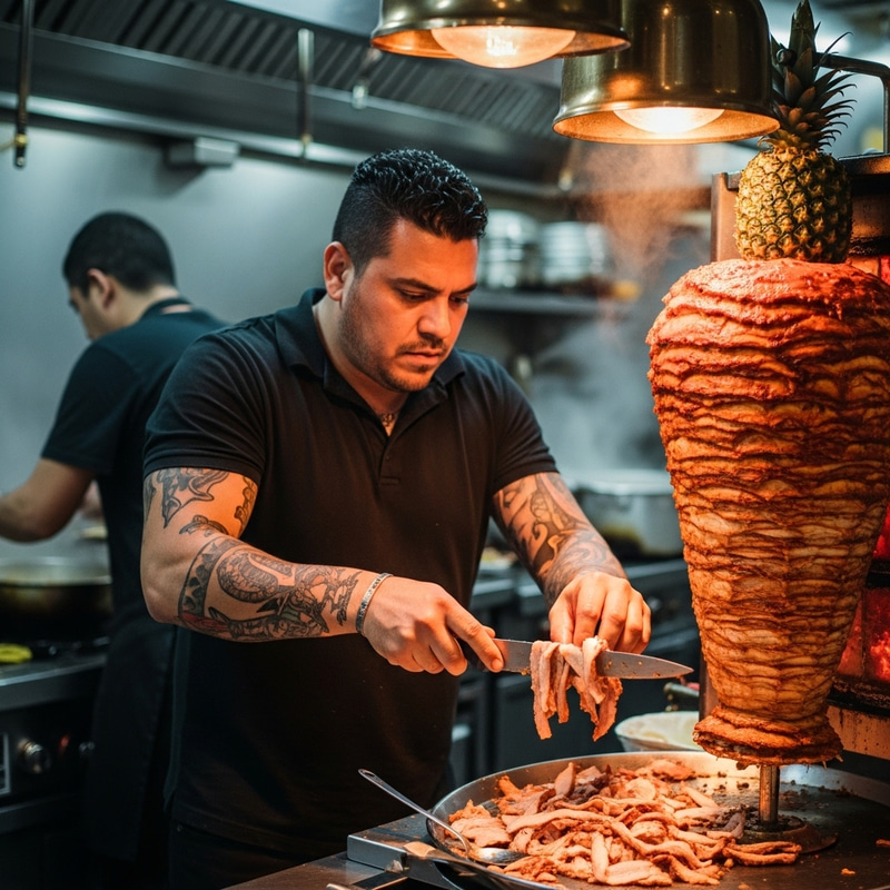Enhance Your Trompo al Pastor Image - Bold and Muscular Chef Enhance Your Trompo al Pastor Image - Bold and Muscular Chef