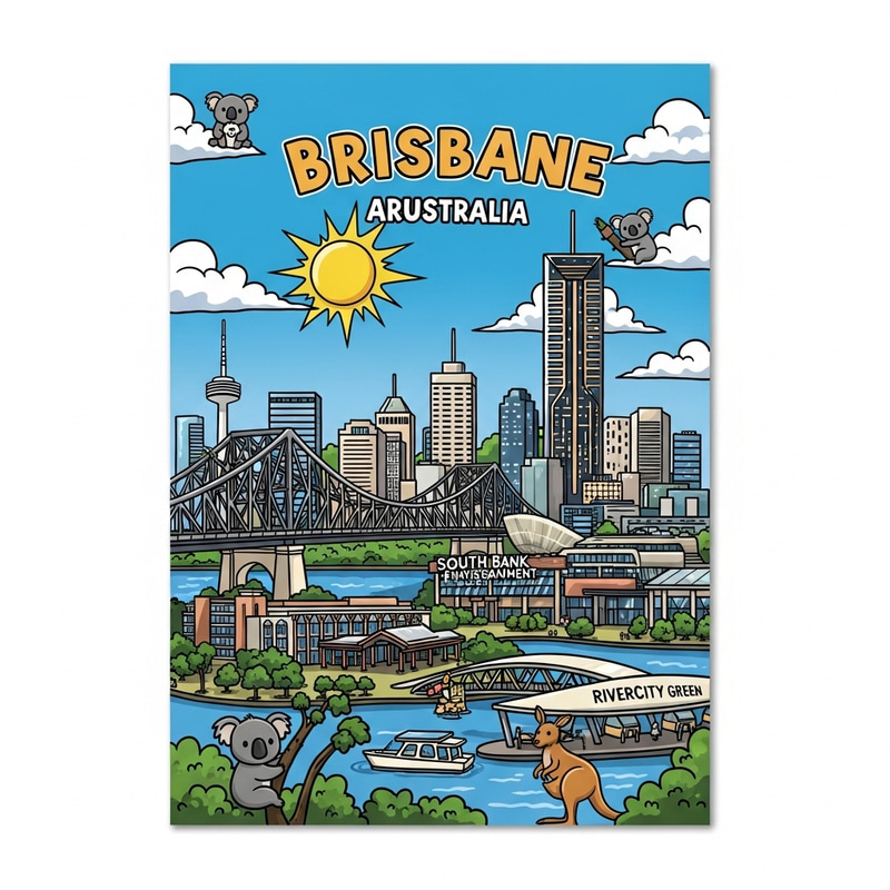 Cartoon Postcard from Brisbane, Australia Cartoon Postcard from Brisbane, Australia