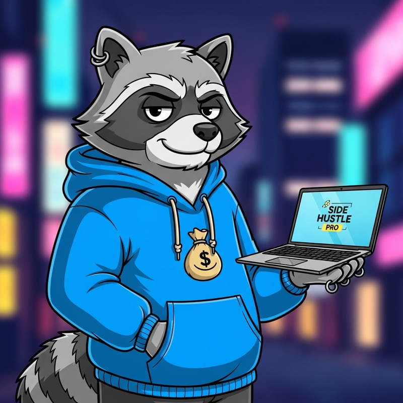 Clever Raccoon Mascot for Side Hustles