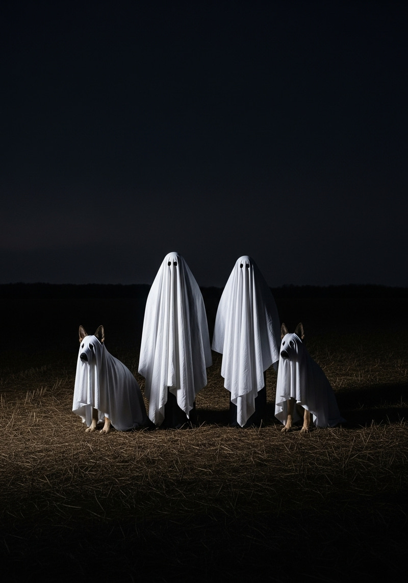 Ghostly Adults and German Shepherds Under Sheets Ghostly Adults and German Shepherds Under Sheets