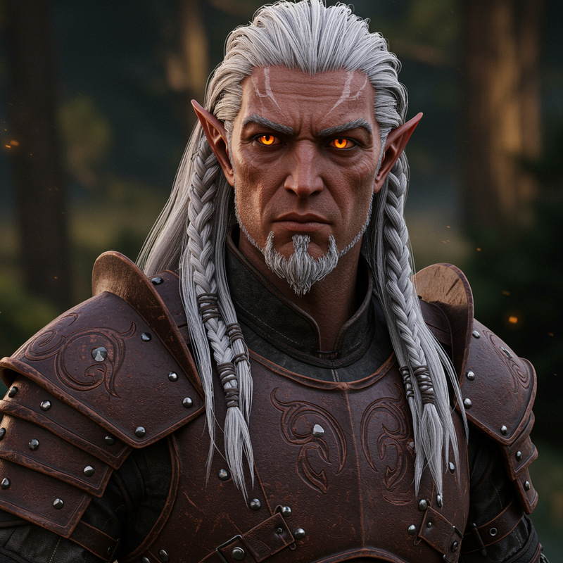 Half-Drow Male Character with Orange Eyes Half-Drow Male Character with Orange Eyes