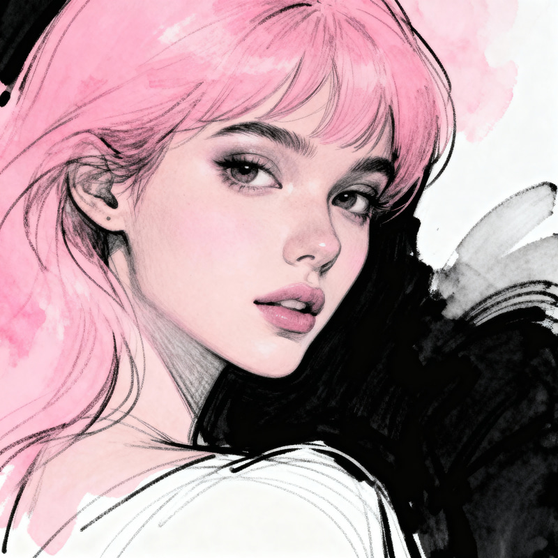 Artistic Illustration in Pink, Black, and White