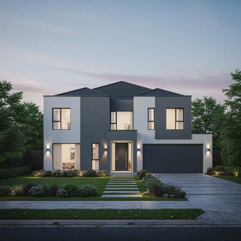 Modern Two-Story Home with Flat Facades Modern Two-Story Home with Flat Facades